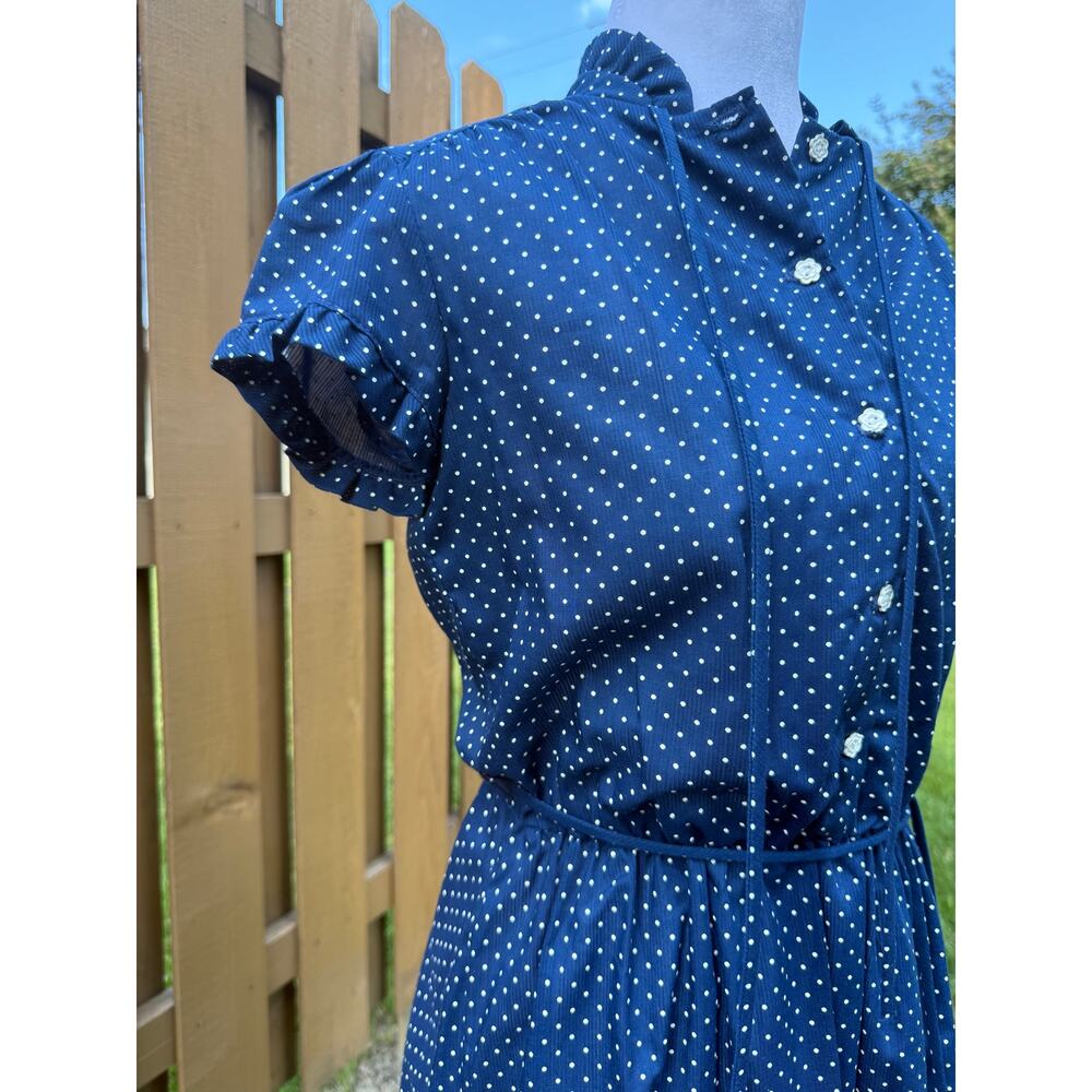 Vintage Navy Polka Dot Dress New Raves - Picture 3 of 9
